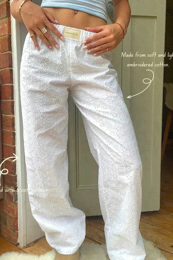 Pantalon Femme avec Taille Élastique et Jambe Droite