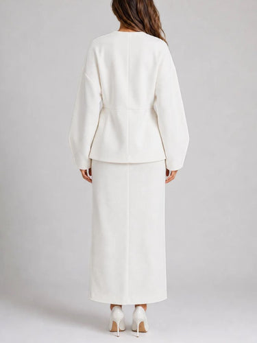 Ensemble assorti blazer à basque et jupe longue pour femme 2