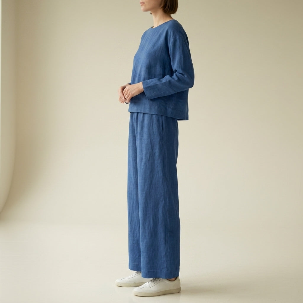 Ensemble assorti en lin à jambes larges pour femme 2