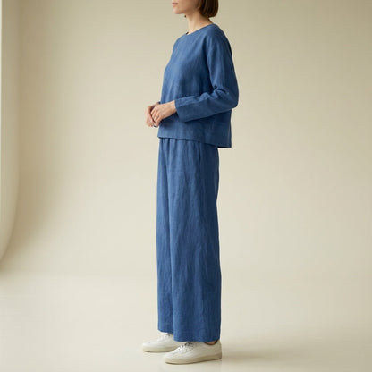 Ensemble assorti en lin à jambes larges pour femme 2