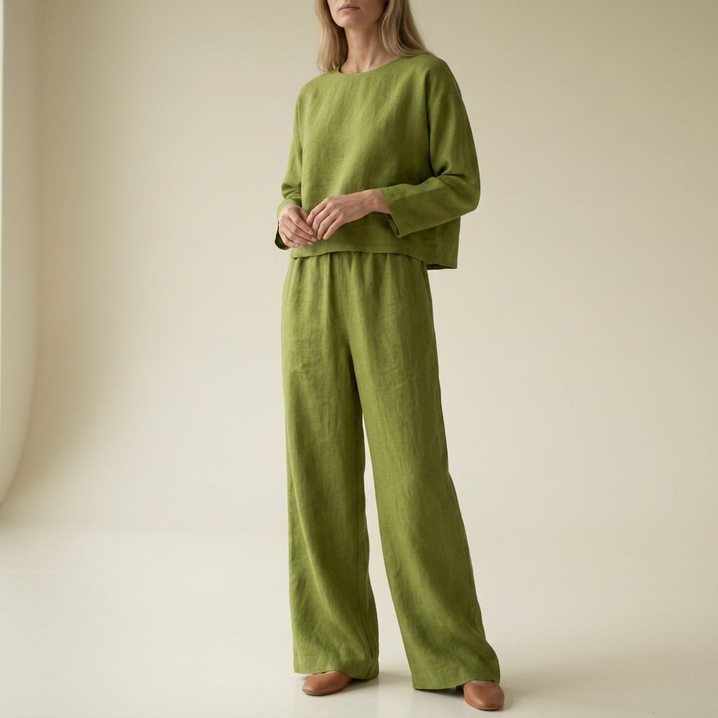 Ensemble assorti en lin à jambes larges pour femme 3