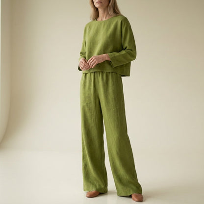 Ensemble assorti en lin à jambes larges pour femme 3