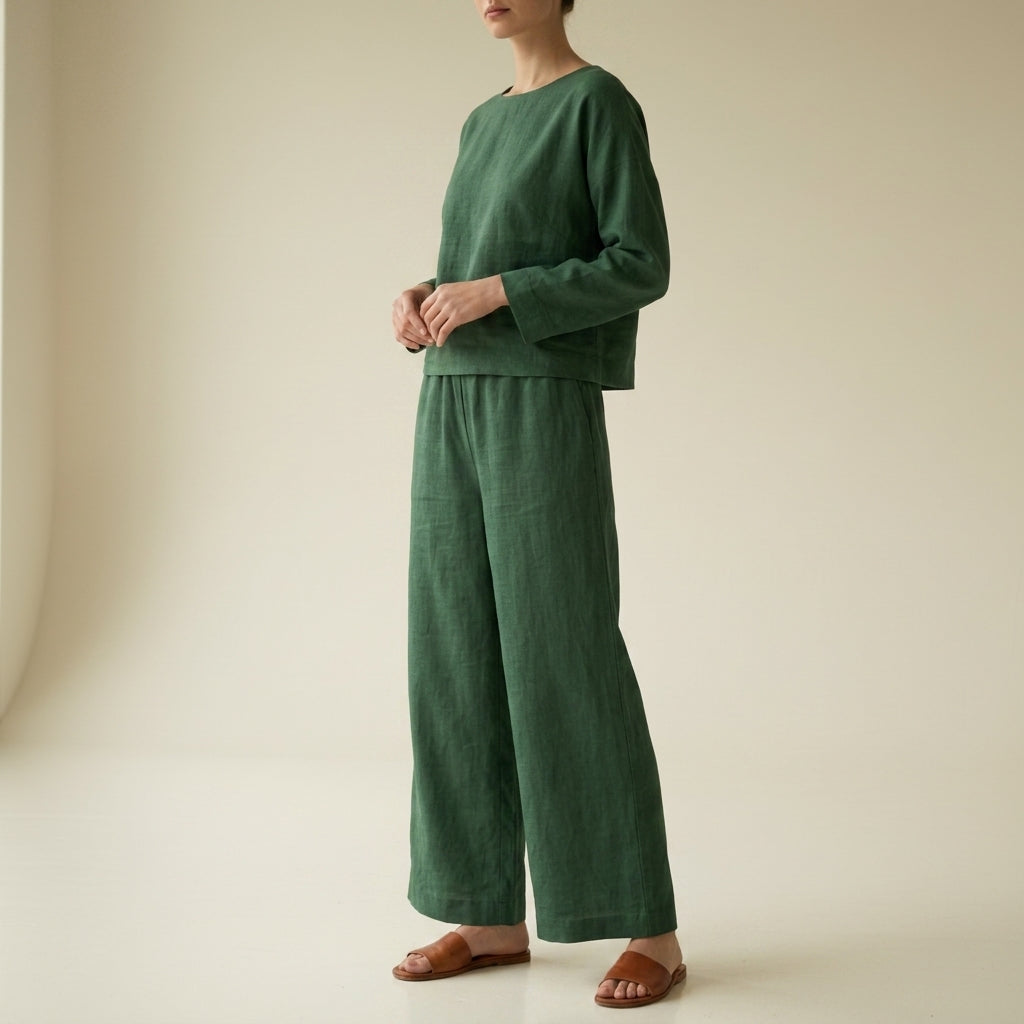 Ensemble assorti en lin à jambes larges pour femme 4