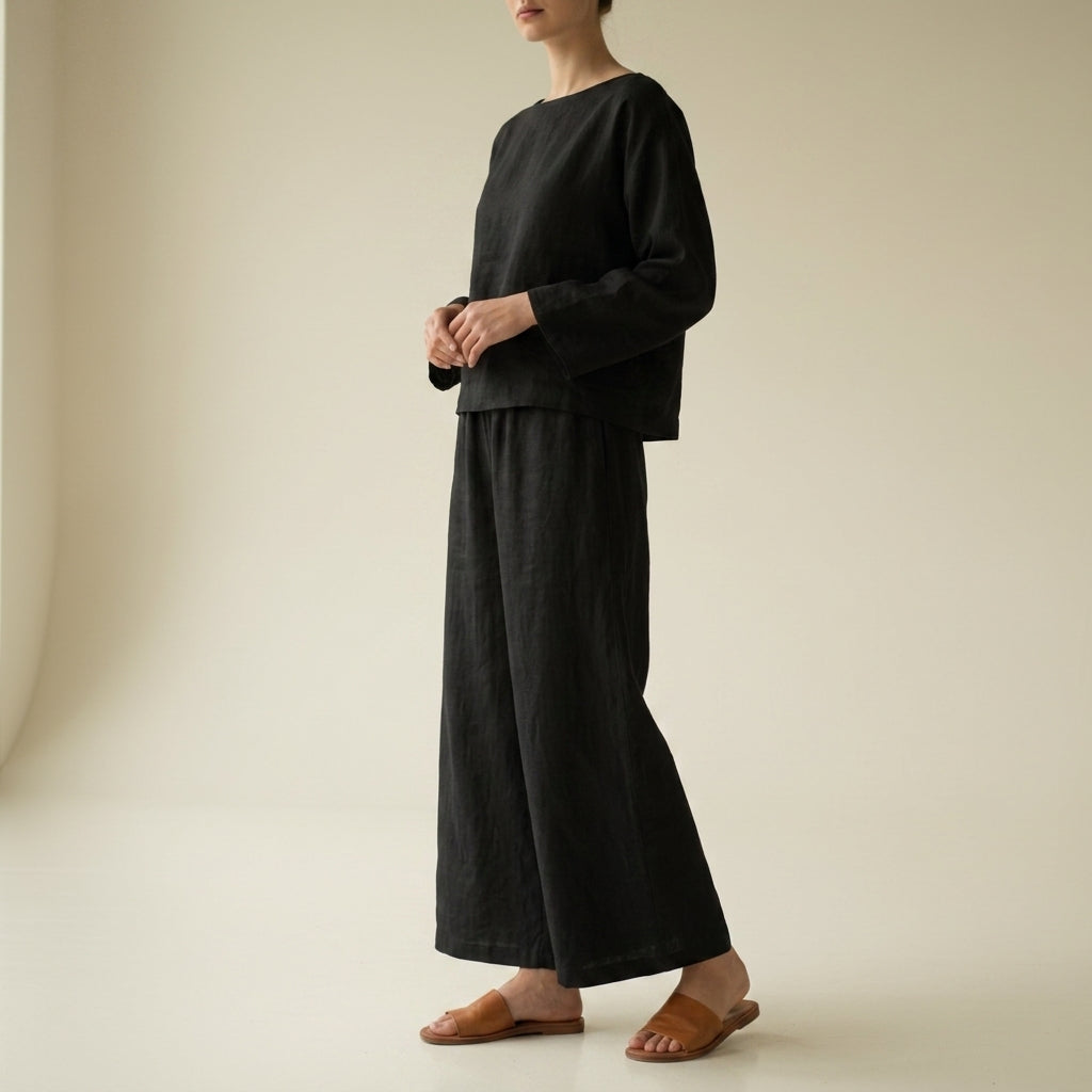 Ensemble assorti en lin à jambes larges pour femme 5