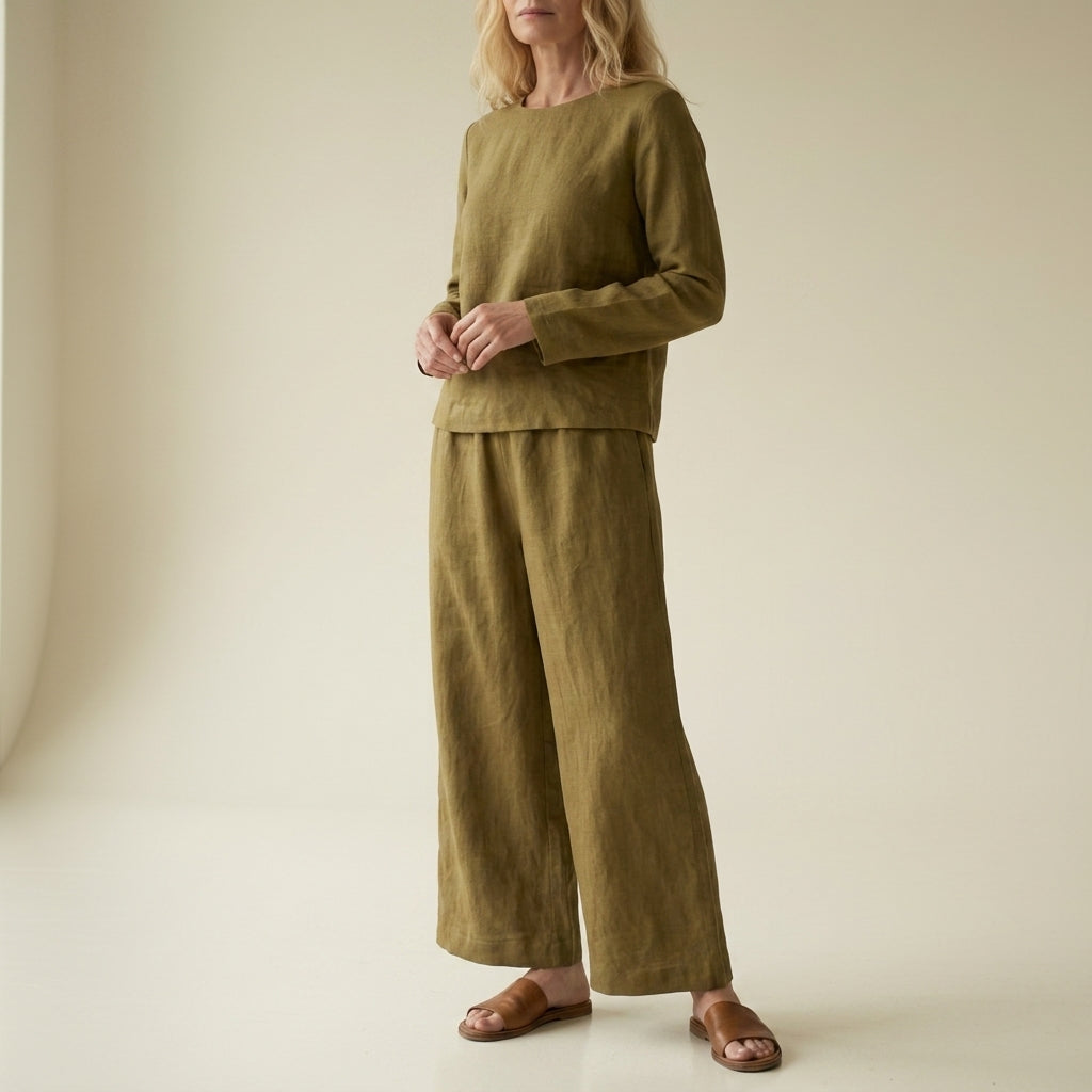 Ensemble assorti en lin à jambes larges pour femme 7