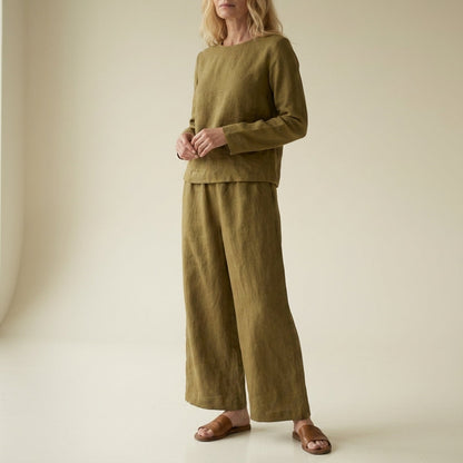 Ensemble assorti en lin à jambes larges pour femme 7