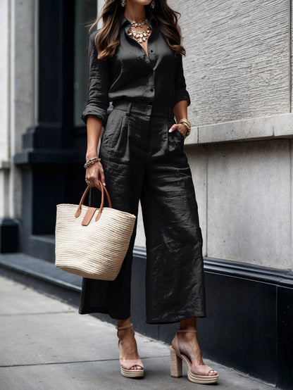 Ensemble chemise boutonnée et pantalon large pour femme 3