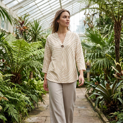 Ensemble chemisier rayé et pantalon large pour femme 8