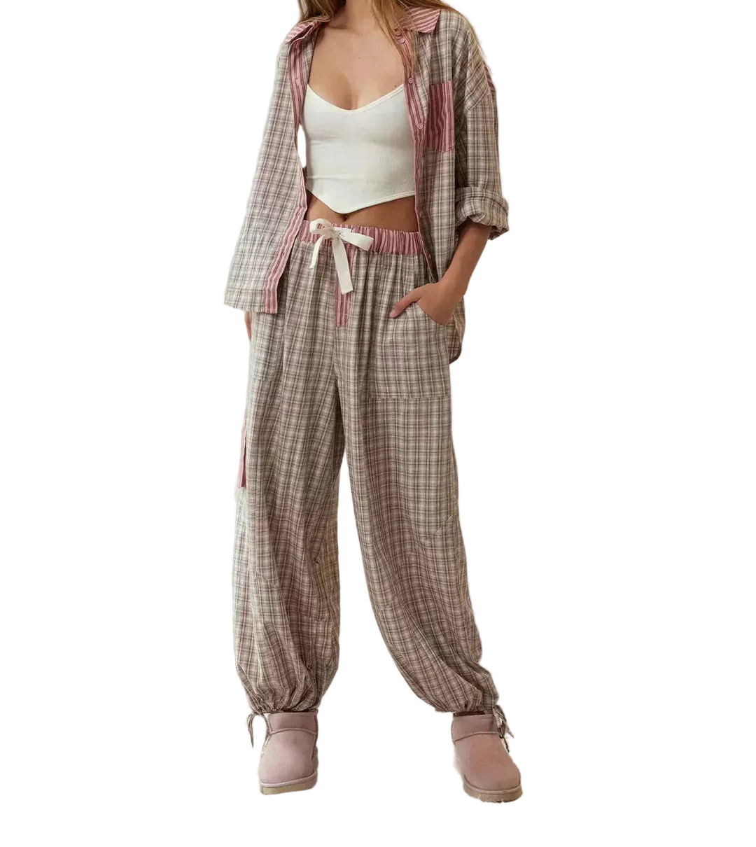 Ensemble Pantalon Femme 2 Pièces À Carreaux-Gigié