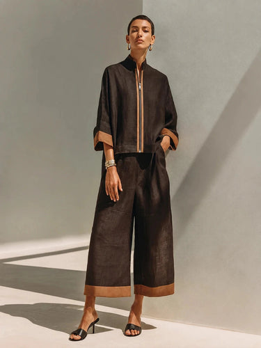 Ensemble deux pièces pour femme avec haut zippé et pantalon large 2