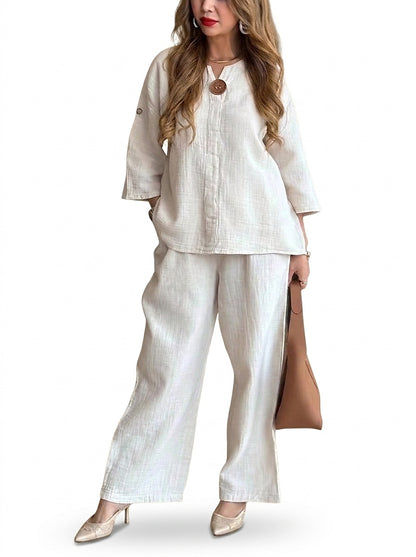 Ensemble deux pièces tunique et pantalon large pour femme 1