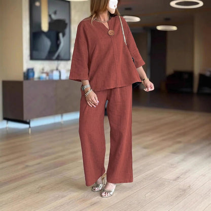 Ensemble deux pièces tunique et pantalon large pour femme 2