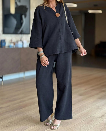 Ensemble deux pièces tunique et pantalon large pour femme 4