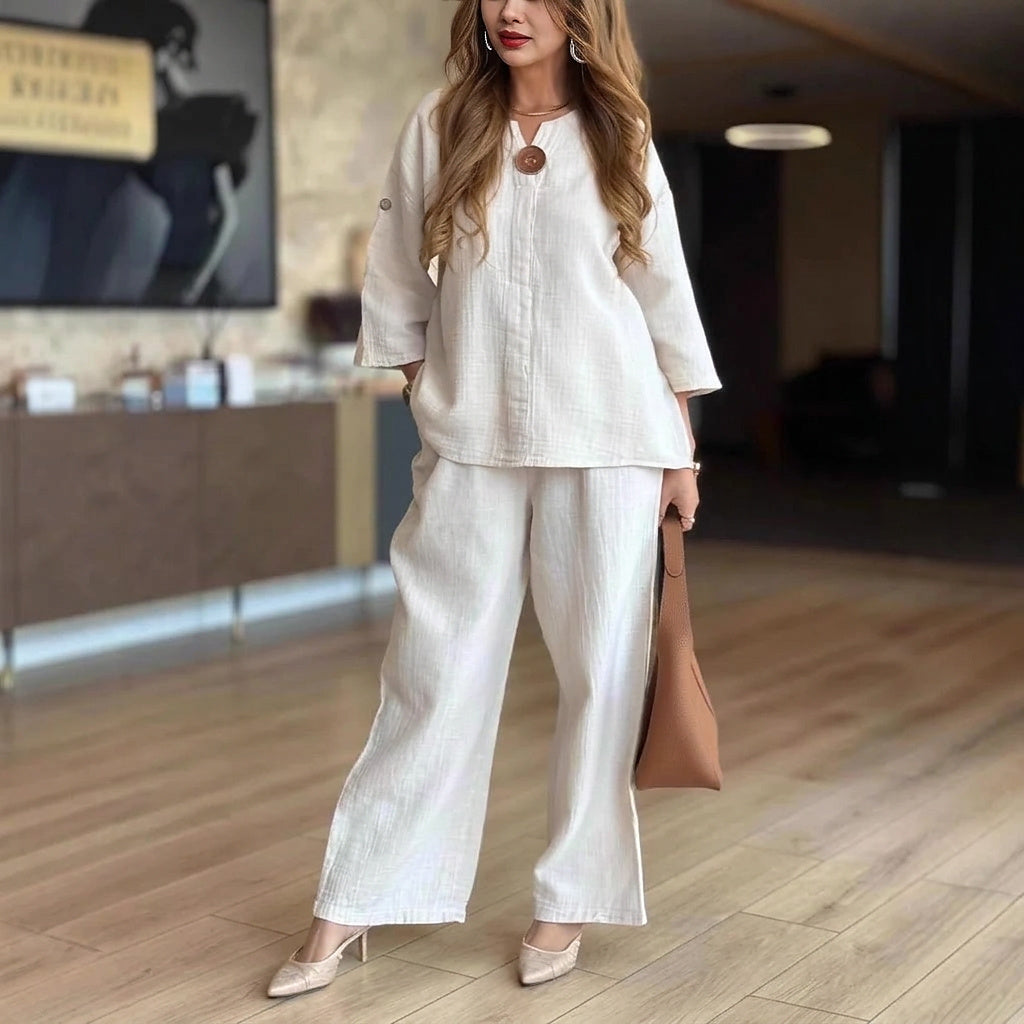 Ensemble deux pièces tunique et pantalon large pour femme 5