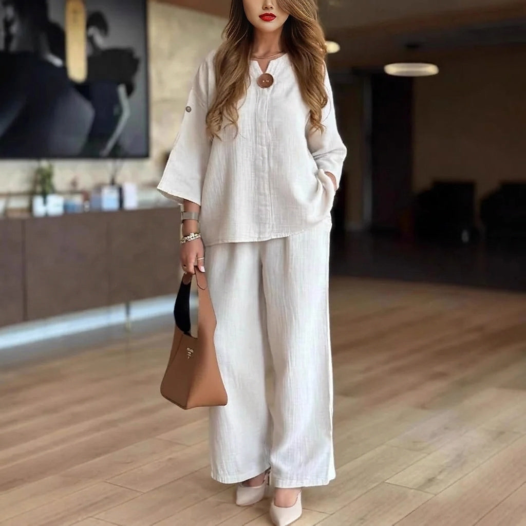 Ensemble deux pièces tunique et pantalon large pour femme 6