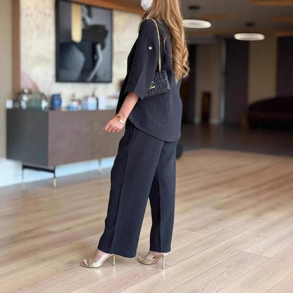Ensemble deux pièces tunique et pantalon large pour femme 7