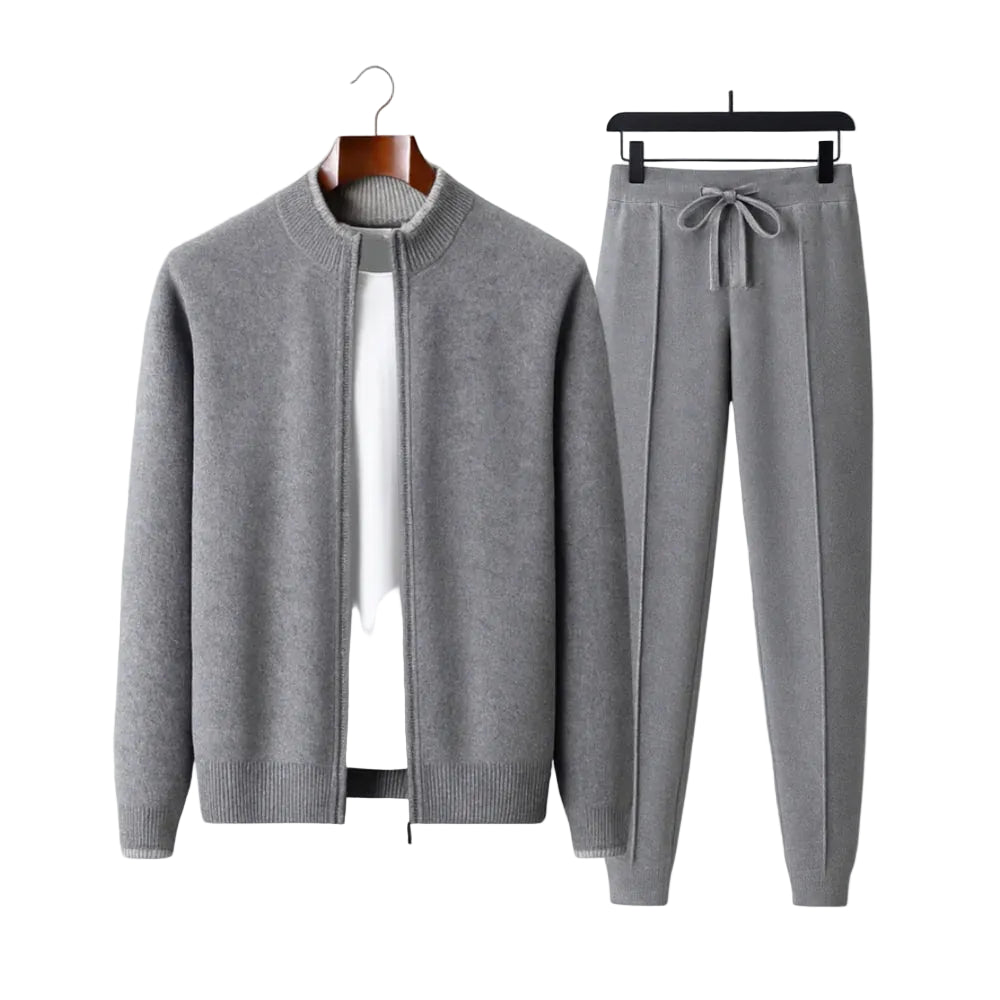 Ensemble en maille deux pièces pour homme avec veste zippée et pantalon à cordon de serrage-Sets for Men-Gigié
