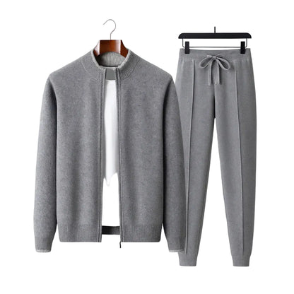Ensemble en maille deux pièces pour homme avec veste zippée et pantalon à cordon de serrage