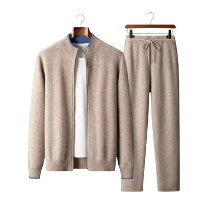 Ensemble en maille deux pièces pour homme avec veste zippée et pantalon à cordon de serrage