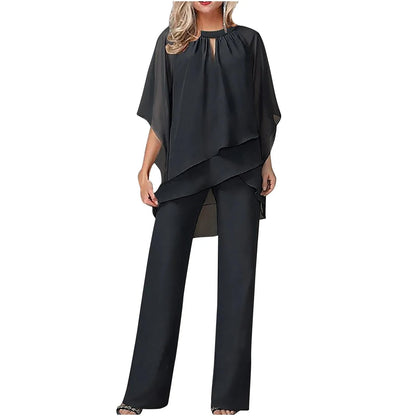 Ensemble pantalon et haut en mousseline à manches chauve-souris pour femme 2