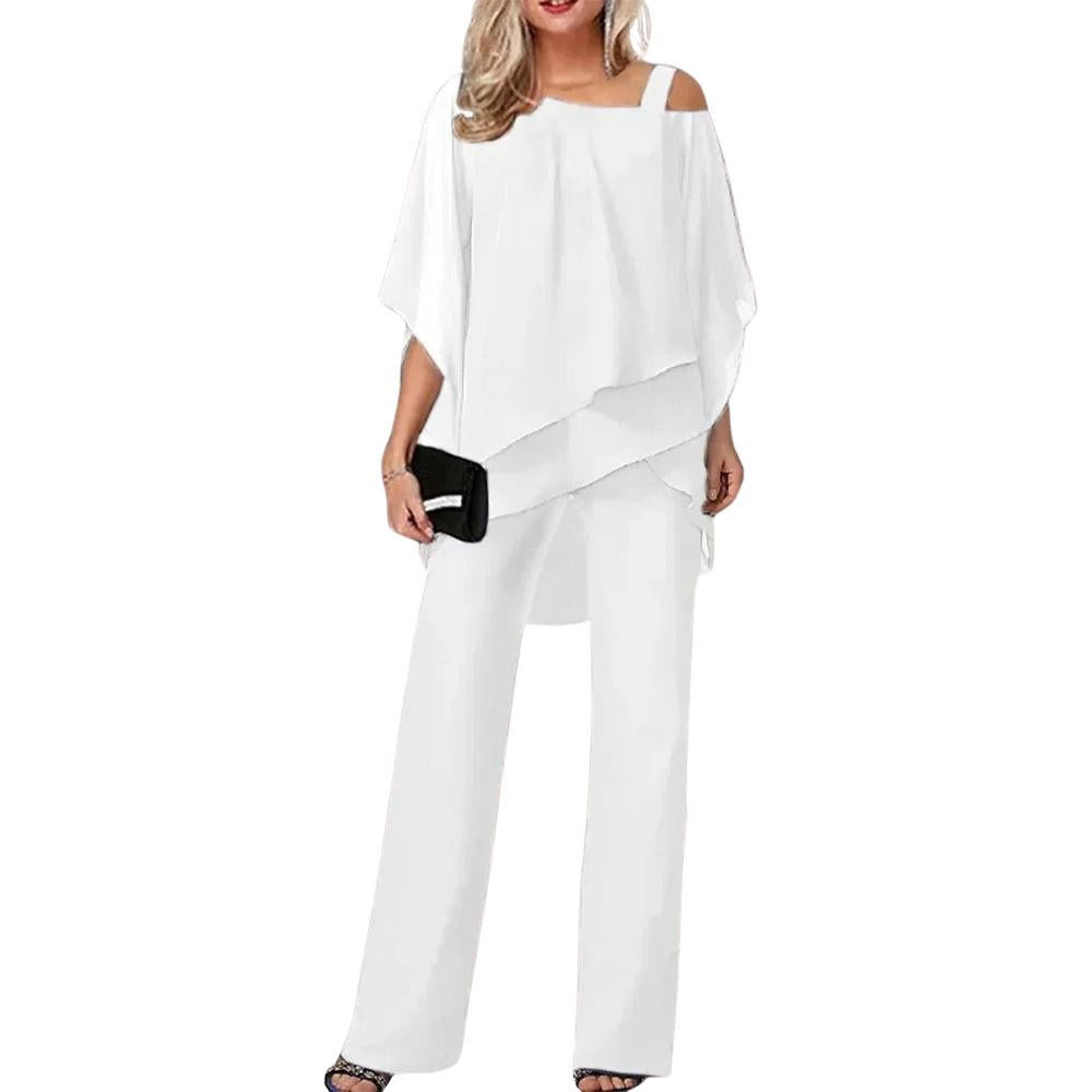 Ensemble pantalon et haut en mousseline à manches chauve-souris pour femme 3