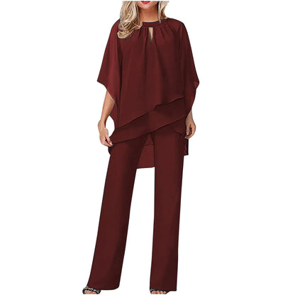 Ensemble pantalon et haut en mousseline à manches chauve-souris pour femme 4