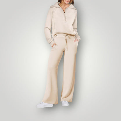 Ensemble pull à quart de zip et pantalon large pour femme 2