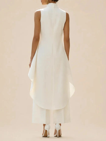Ensemble tunique sans manches à col montant et pantalon large pour femme 2