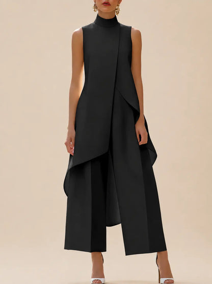Ensemble tunique sans manches à col montant et pantalon large pour femme 4