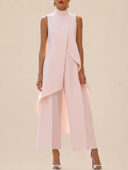 Ensemble tunique sans manches à col montant et pantalon large pour femme 5