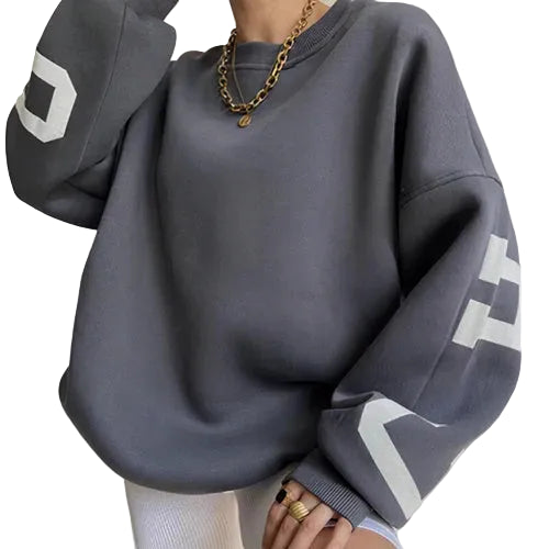 Pull oversize femme avec encolure ronde et impression sur les manches