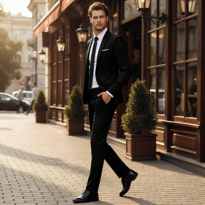 Costume deux pièces pour homme avec veste simple boutonnage et pantalon droit