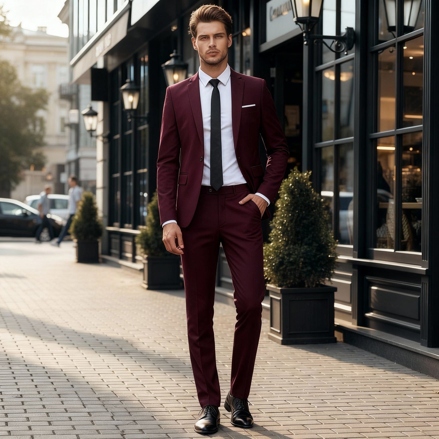Costume deux pièces pour homme avec veste simple boutonnage et pantalon droit