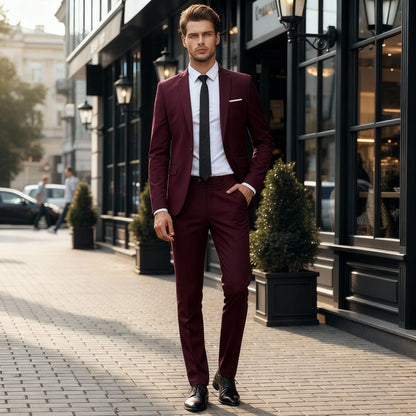 Costume deux pièces pour homme avec veste simple boutonnage et pantalon droit