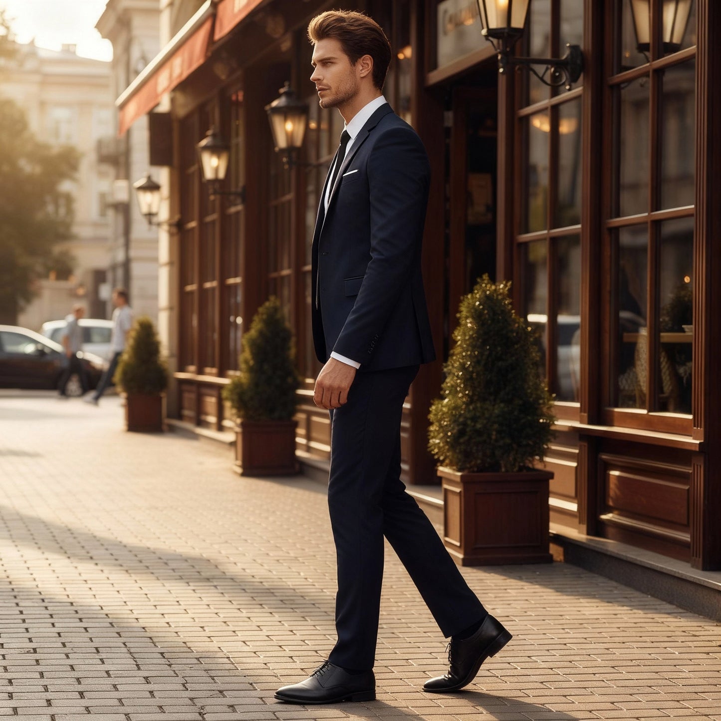 Costume deux pièces pour homme avec veste simple boutonnage et pantalon droit