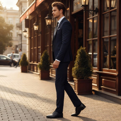 Costume deux pièces pour homme avec veste simple boutonnage et pantalon droit