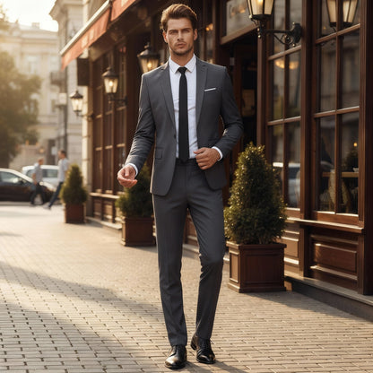 Costume deux pièces pour homme avec veste simple boutonnage et pantalon droit