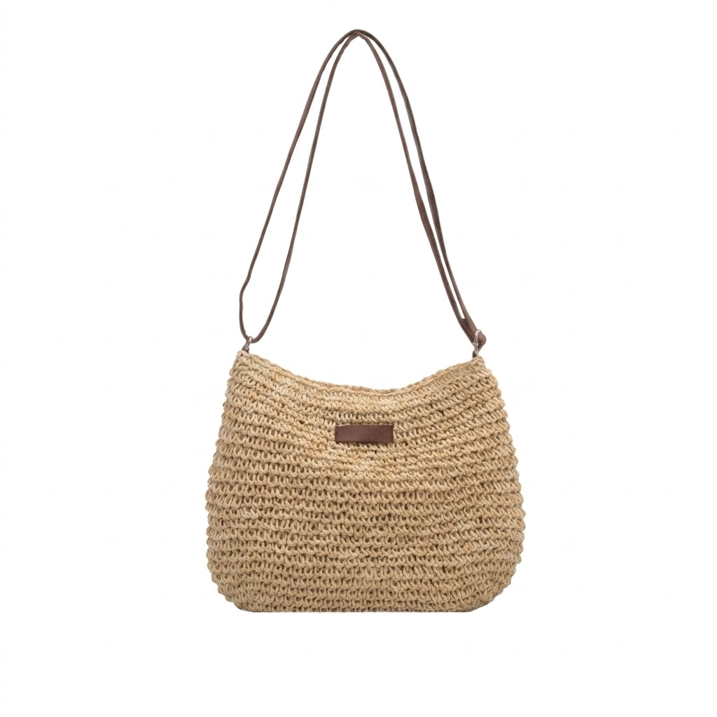 Femme Sac à bandoulière à texture tressée avec empiècement rectangulaire et fines lanières Beige
