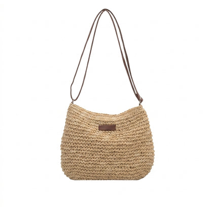 Femme Sac à bandoulière à texture tressée avec empiècement rectangulaire et fines lanières Beige