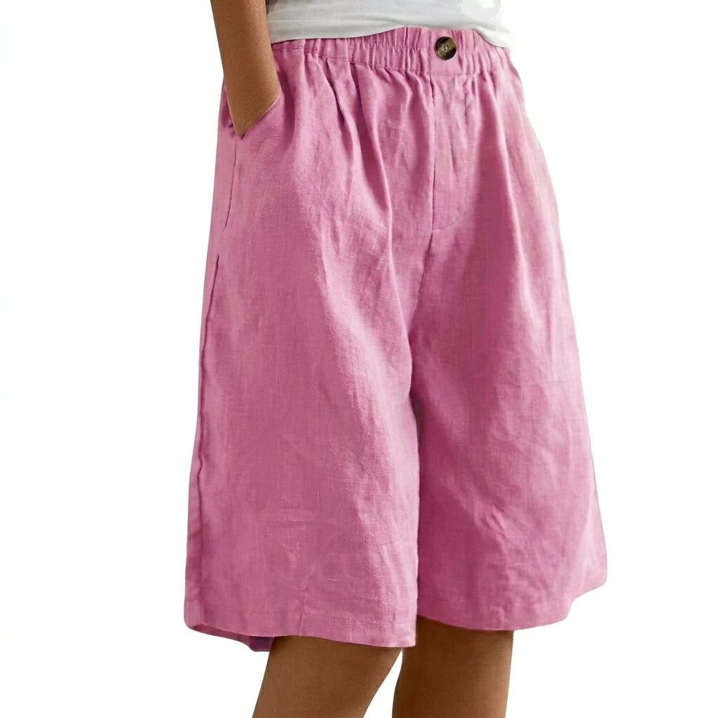 Femmes Short Jambes Larges Taille Elastique Bouton Rose