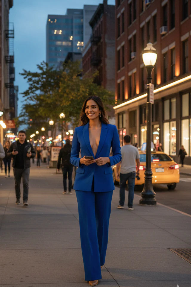 Ensemble blazer et pantalon pour femmes avec fermeture à bouton