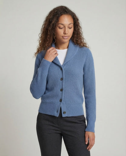 Gilet en maille côtelée pour femme avec col châle 6
