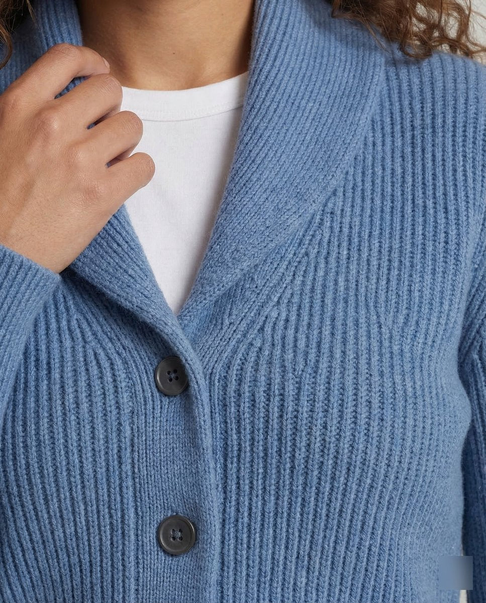Gilet en maille côtelée pour femme avec col châle 7