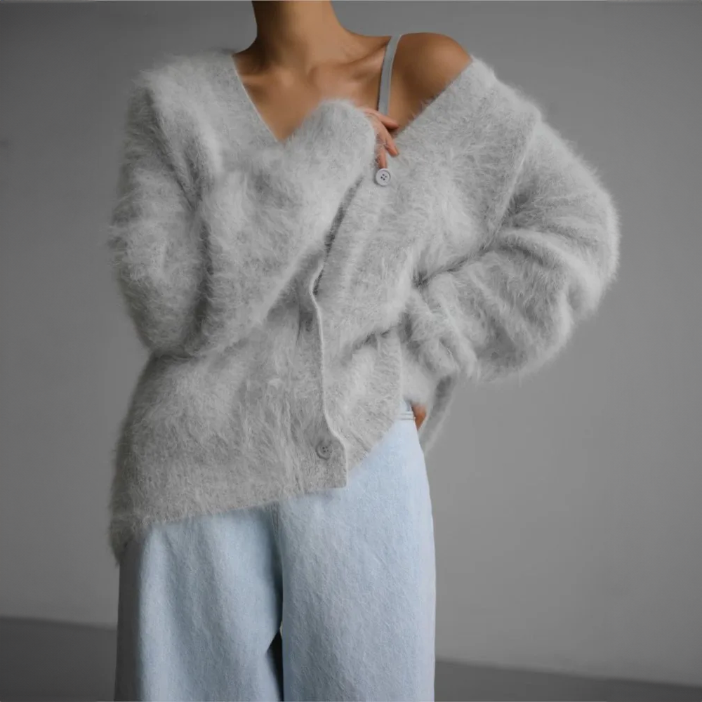 Gilet en maille pour femme avec col en V et boutonnage 7