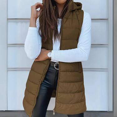 Gilet long matelassé pour femme avec capuche 2