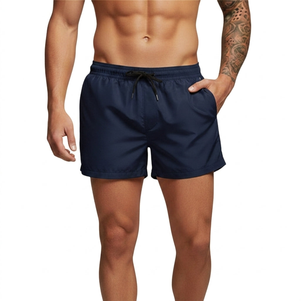 Homme Short de bain à taille élastique et cordon de serrage Bleu Marine