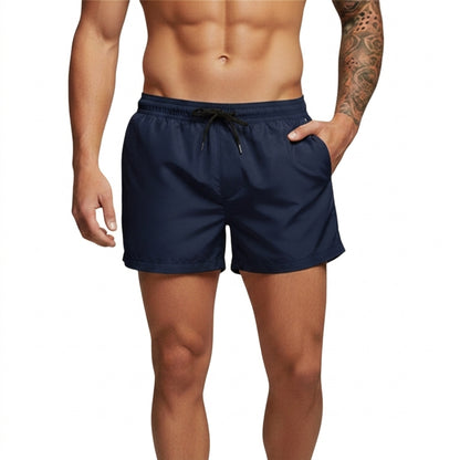 Homme Short de bain à taille élastique et cordon de serrage Bleu Marine
