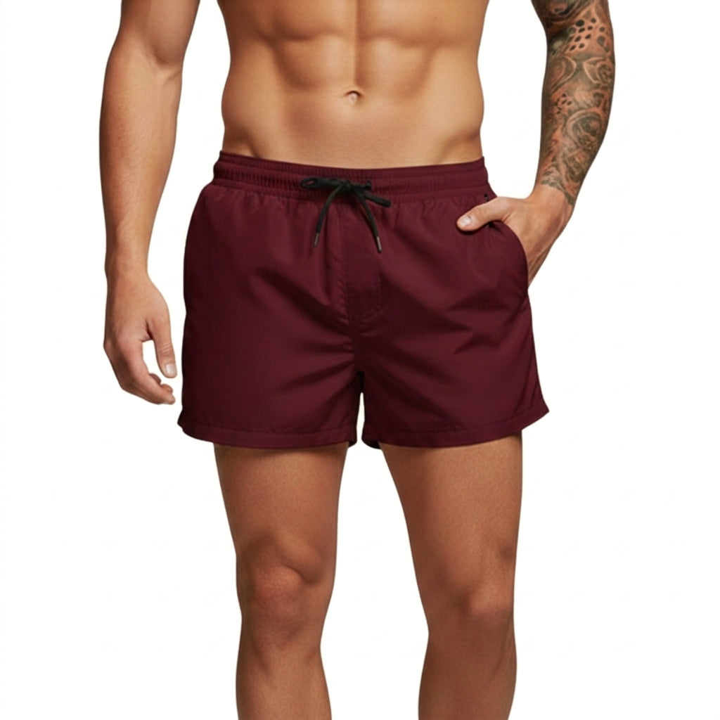 Homme Short de bain à taille élastique et cordon de serrage Bordeaux