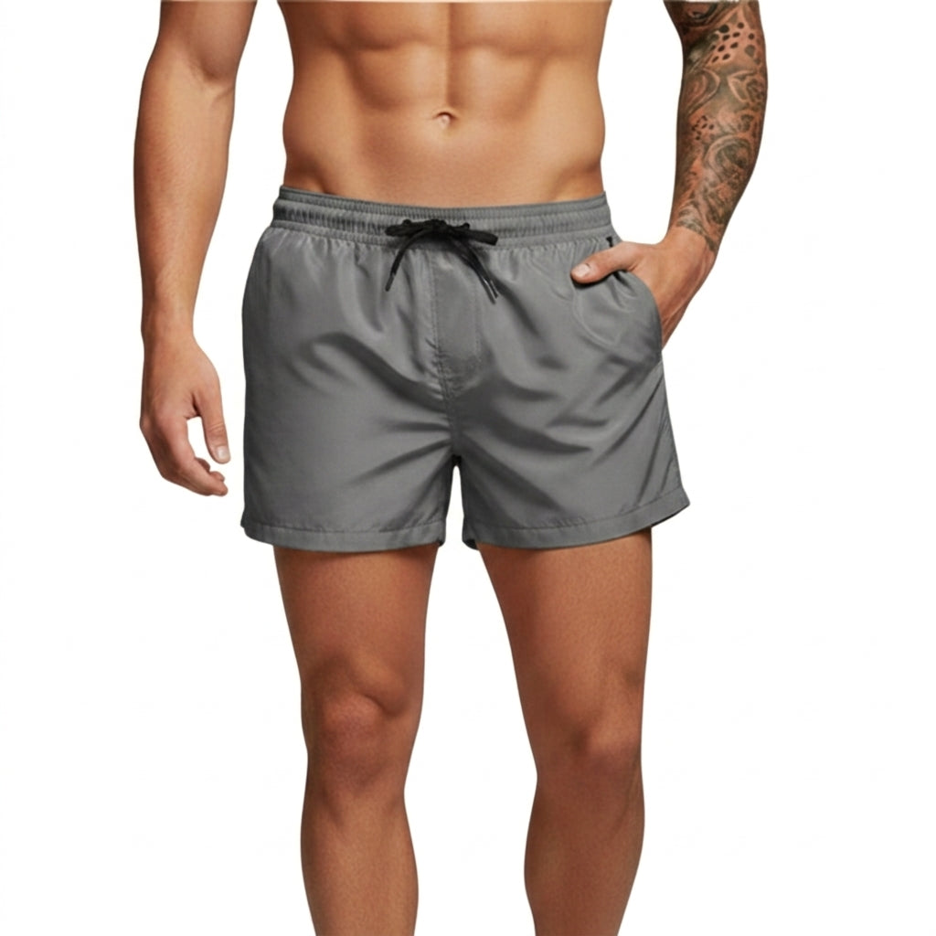 Homme Short de bain à taille élastique et cordon de serrage Gris