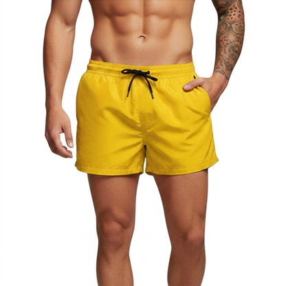 Homme Short de bain à taille élastique et cordon de serrage Jaune
